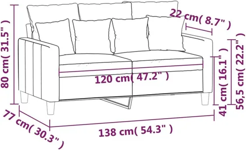 Vista 8 de vidaXL Sofá de 2 plazas, acolchado de terciopelo de lujo, cómodo asiento y almohadas acolchados, diseño moderno, marco de metal resistente