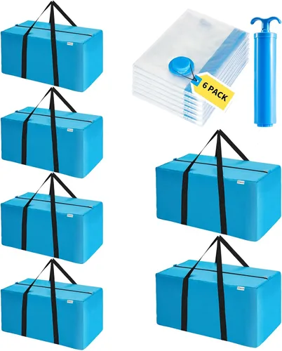 Vista 8 de Bolsa de mudanza extra grande, bolsa de almacenamiento resistente que ahorra espacio para embalaje de ropa, bolsa azul para mudanzas, bolsas