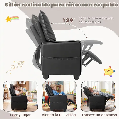 Vista 3 de Costzon Silla reclinable para niños con soporte para tazas, 2 bolsillos de Negro