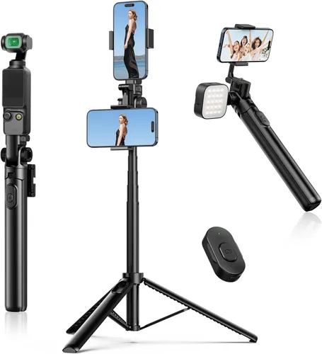 Vista 10 de ULANZI SK-03 Trípode selfie stick, trípode de 64" profesional y estable para teléfono inteligente/cámara de acción, soporte de teléfono extensible