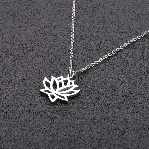 Vista 4 de Collar con colgante de flor de loto de acero inoxidable, joyería de yoga, regalo inspirador para ella, Acero inoxidable
