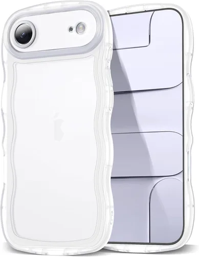 Vista 122 de SKYLMW Funda compatible con iPhone 12 Pro, diseño de ondas rizadas kawaii, borde chapado de lujo, elegante parte trasera transparente brillante, TPU
