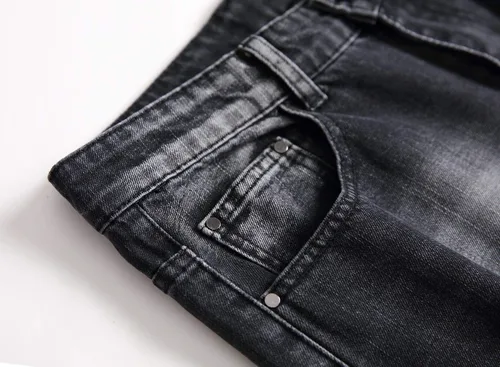 Vista 3 de LZNEV Jeans ajustados y elásticos para hombre, jeans rectos rasgados a la moda para hombre, pantalones de mezclilla lavados vintage