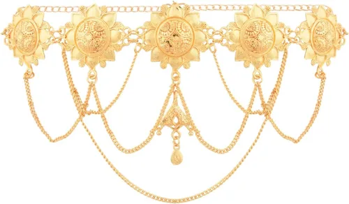 Vista 5 de Efulgenz Gold Tone Indian Jewelry for Women Dubai Style Kamarbandh Indian Gold Tone Big Flower Pendant Multilayer Chain with Leaf Kamarbandh Belly
