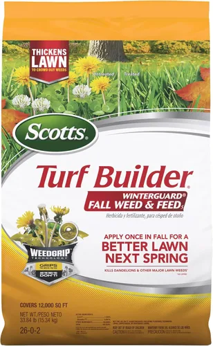 Vista 12 de Scotts Turf Builder WinterGuard Fall Weed & Feed3, Herbicida Plus Fertilizante de Otoño, 4,000 pies cuadrados, 11.43 libras. Weed Killer Plus