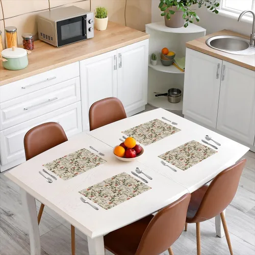 Vista 3 de Juego de 4 manteles individuales con diseño de hongos salvajes, acuarela, plantas naturales, decoración de plantas, para niños, adolescentes