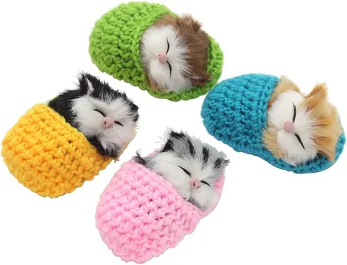Vista 2 de 4 piezas de gato dormido en zapatilla de juguete, mini gatito en zapato con sonidos de maullidos decoración de mano juguete de regalo para niños