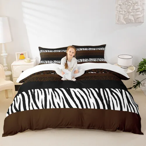 Vista 43 de Juego de funda de edredón para niños con estampado de leopardo, tamaño individual, juego de ropa de cama de moda de piel de guepardo abstracto