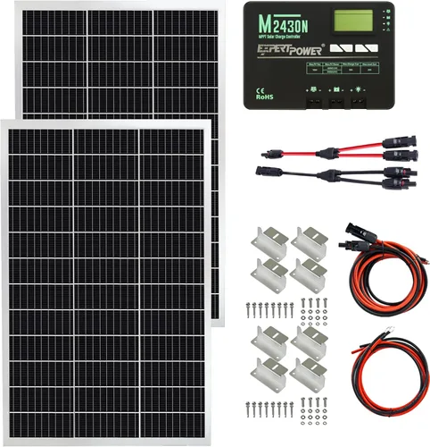 Vista 9 de ExpertPower Kit de panel solar Panel solar mono de 100 vatios y 12 voltios + controlador de carga solar de 10 A 12 V/24 V, para RV, marina