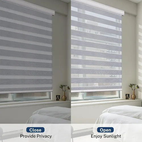 Vista 3 de Keego Zebra - Persianas enrollables sin cordones, de tamaño personalizado, de doble capa, control de luz, fácil instalación