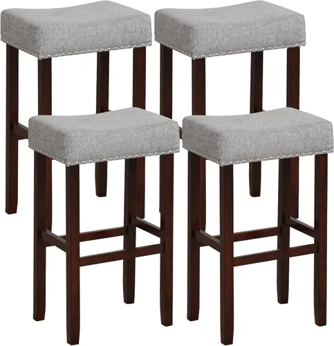 Vista 13 de Giantex 25 Inch Bar Stools, Backless Saddle Barstools with Sponge Padded Cushion, Nailhead Trim, 330 Lbs Wood Bar Stools with Foot Rest for Kitchen