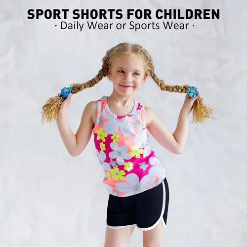 Vista 6 de Ruisita Pantalones cortos deportivos de 3 piezas para niñas y niños, pantalones cortos de entrenamiento de verano para niños pequeños, Blanco