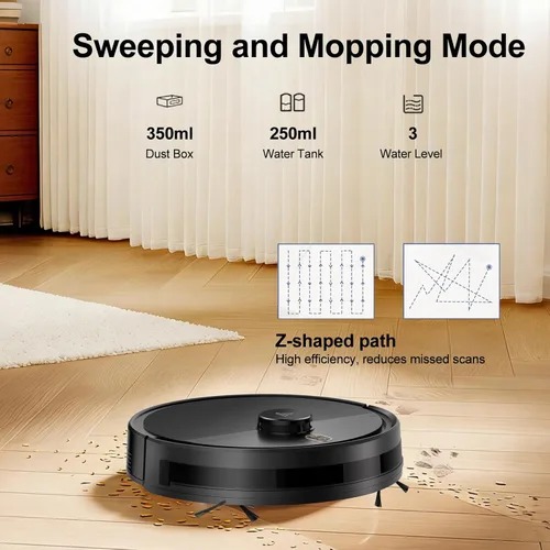 Vista 6 de Combo robot de aspiradora y trapeador, aspiradoras robóticas con navegación LiDAR, mapeo inteligente, fuerte succión, con WiFi/App/Alexa/control