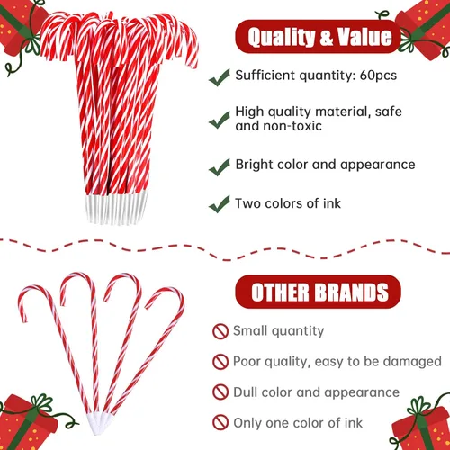 Vista 3 de Paquete de 60 bolígrafos de bastón de caramelo de Navidad, bolígrafos a granel para regalos de aula Rojo/Blanco