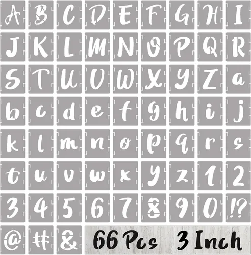 Vista 11 de BAMIDELE Plantillas de letras de 1 pulgada y números, kit de plantillas de dibujo entrelazadas de 66 piezas de plástico reutilizable, plantillas