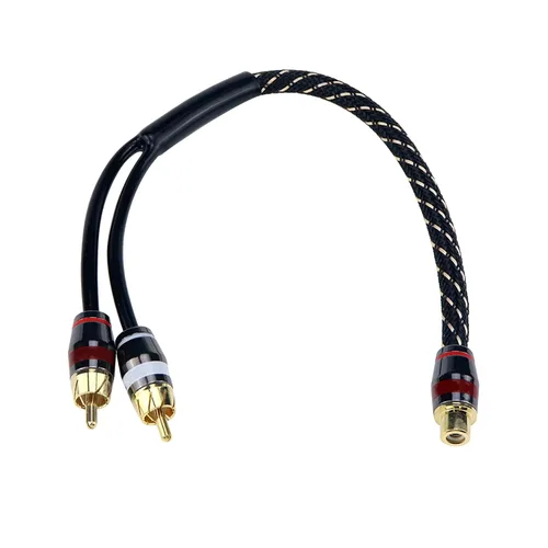 Vista 2 de 2 unids 12 pulgadas RCA Splitter 1 hembra a 2 macho Nylon trenzado Y Cable RCA Y Splitter Audio Video Adaptador Cable