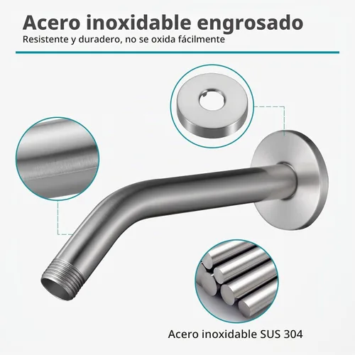 Vista 4 de Cobbe Brazo de ducha con brida y cinta de teflón, brazo de ducha de 6 pulgadas montado en la pared, extensión de acero inoxidable 304 para cabezal