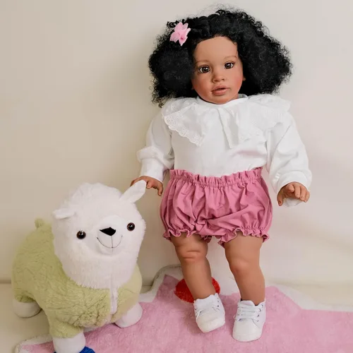 Vista 8 de RXDOLL Muñecas de bebé recién nacidas afroamericanas de 26 pulgadas, niña negra, muñeca realista Reborn de tela, cuerpo de tela, muñecas de bebé