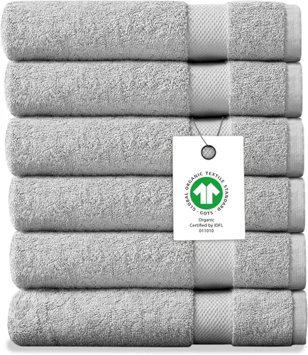 Vista 45 de Toalla de baño de felpa de algodón orgánico de lujo Certificado GOTS y OEKO-TEX Toallas de calidad hotelera premium Tecnología Feather Touch