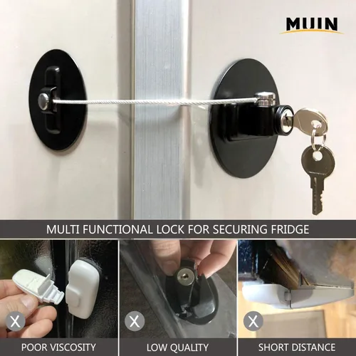 Vista 3 de MUIN Cerradura de refrigerador de alta seguridad con llave, cerradura de puerta de refrigerador mini para niños y adultos, cerradura multifuncional