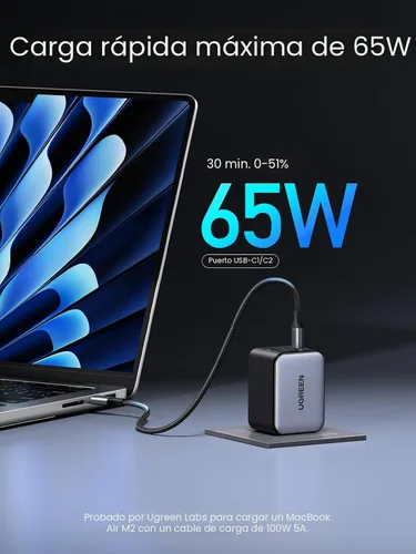 Vista 2 de UGREEN Nexode X - Cargador de pared USB C de 65 W, 3 puertos PPS ultra compacto, plegable, cargador rápido para MacBook Pro/Air, iPhone 17/16/15