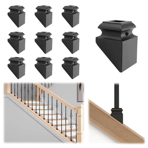 Vista 9 de Muzata 10Pack de bases de balaustre de hierro, zapato plano para escalera con tornillo para balaustre cuadrado de 1/2 pulgada, husillo de escalera