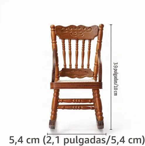 Vista 4 de Odoria Silla mecedora en miniatura 1/12, accesorios para muebles de casa de muñecas, color marrón