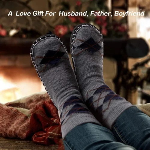 Vista 6 de Vihir Calcetines de invierno para hombre, antideslizantes, para el hogar, cálidos, para interiores, para el hogar