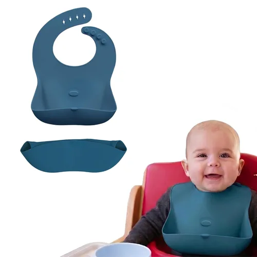 Vista 15 de Abiie Ruby Wrapp - Baberos de silicona para bebés, babero impermeable hecho con material resistente a las manchas, bolsillo frontal para atrapar