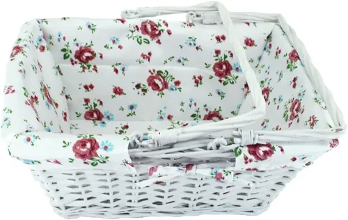 Vista 3 de Cesta de regalo de mimbre de color blanco con asas plegables dobles, Kingwillow (blanco)