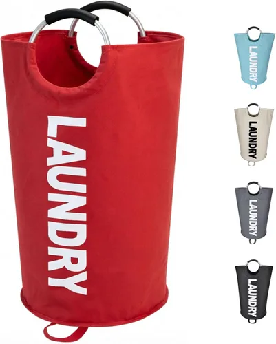 Vista 10 de Maxsilan - Cesta de lavandería grande de 90 L, cesta de ropa alta independiente, bolsa de lavandería plegable, color beige Freestanding tall
