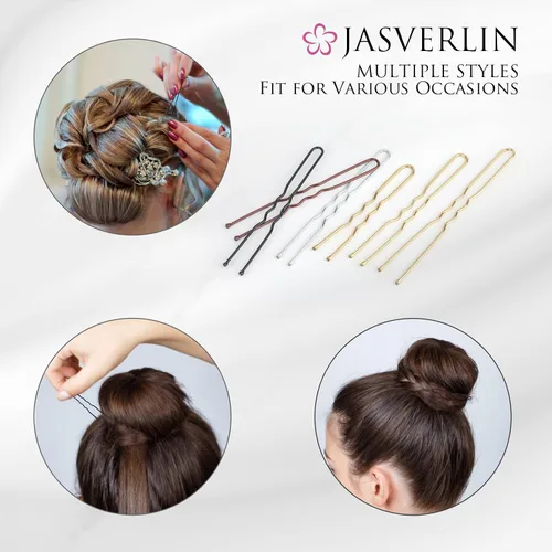 Vista 5 de JASVERLIN Horquillas en forma de U, color negro, tamaño surtido, pequeño y largo, para moños, peinados de boda, accesorios para mujeres y niñas, 150