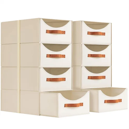 Vista 11 de Homsorout Cajones de almacenamiento apilables, contenedores de almacenamiento plegables con cajones, paquete de 8 cestas organizadoras de estantes