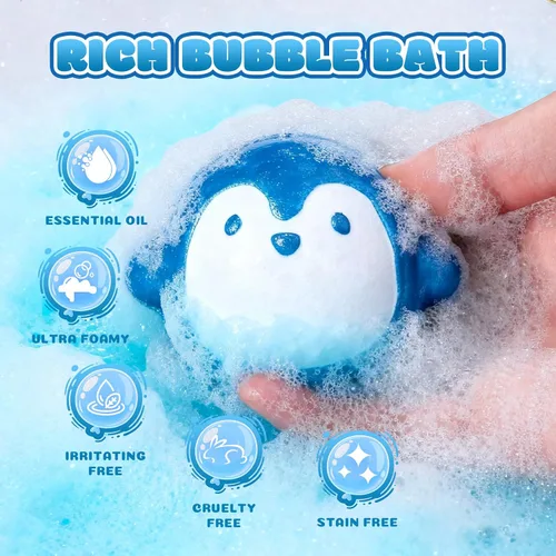 Vista 5 de Aofmee Bombas de baño para niños, 12 bombas de baño para niños con aceite esencial, 6 formas de animales y aroma afrutado, juego de regalo de spa