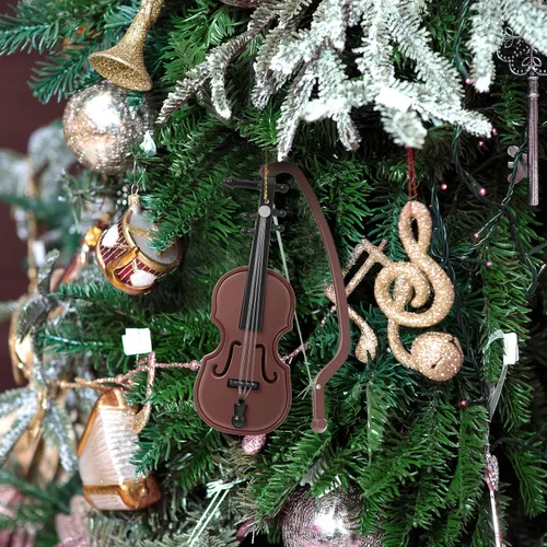 Vista 5 de Poen 1 pieza de adornos navideños para violín pequeño, adorno colgante de Navidad, pequeños instrumentos musicales, decoración para amantes