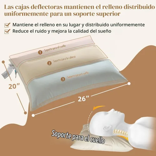 Vista 2 de Almohada de trigo sarraceno con funda de almohada de algodón orgánico, almohada de trigo sarraceno orgánico de 20 x 26 pulgadas con caja deflectora