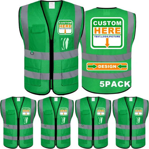 Vista 36 de BeautyWill Chaleco de seguridad con logotipo personalizado, Hi Vis Clase 2, chaleco reflectante de construcción unisex con 5 bolsillos