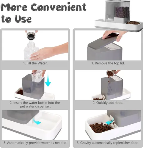 Vista 3 de GearRoot Alimentador automático para gatos y dispensador de agua, 2 en 1, dispensador de alimentos para mascotas por gravedad y dispensador de agua