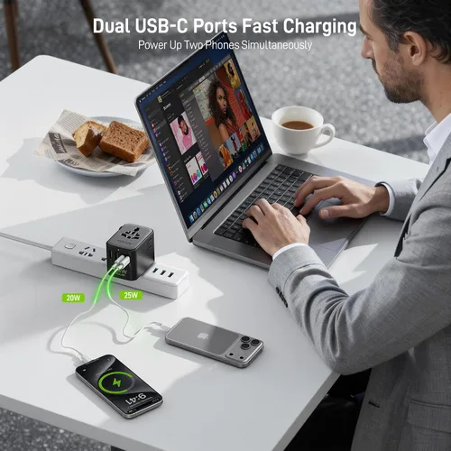 Vista 3 de Epicka Pulse Duo 45W Universal Travel Adapter PD/QC 3.0, 2AC/2USB-C/2USB-A