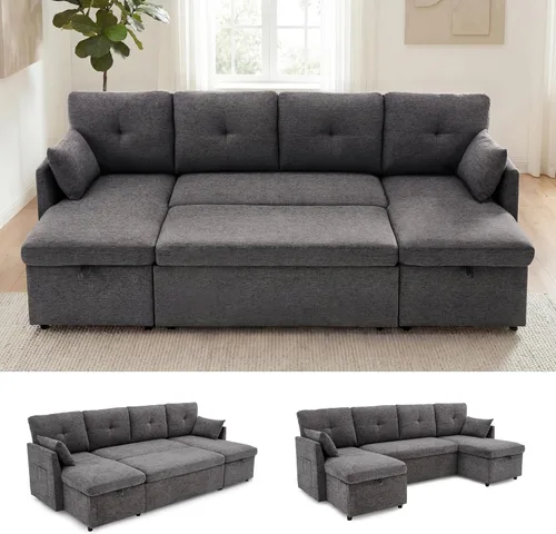 Vista 12 de Huatean Home Sofá cama de gran tamaño, sofá cama seccional, gris oscuro