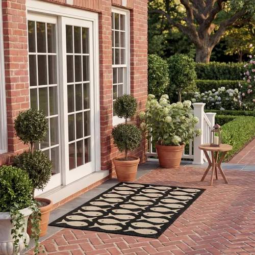Vista 18 de SAFAVIEH Alfombra lavable para exteriores, colección Patio de 2.3 x 6.7 pies, color negro y beige, no desprende pelusa y fácil limpieza, ideal