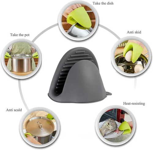 Vista 2 de 2 pares de guantes de horno de silicona resistentes al calor, ideales para sujetar elementos de cocina (negro y gris) Manoplas de silicona