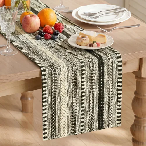 Vista 11 de Artoid Mode Camino de mesa tejido estilo granja verde ejército, decoración rústica de temporada festiva para la cocina y el comedor, para decoración