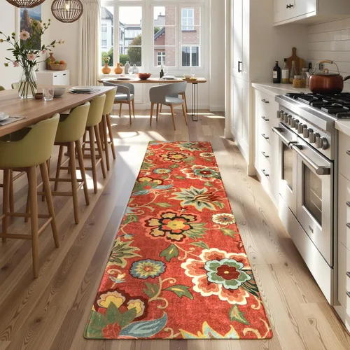 Vista 18 de Lahome - Tapete floral con estampado de cachemira, lavable, antideslizante, pequeño, anti-manchas, suave, para baño, entrada, dormitorio, Negro