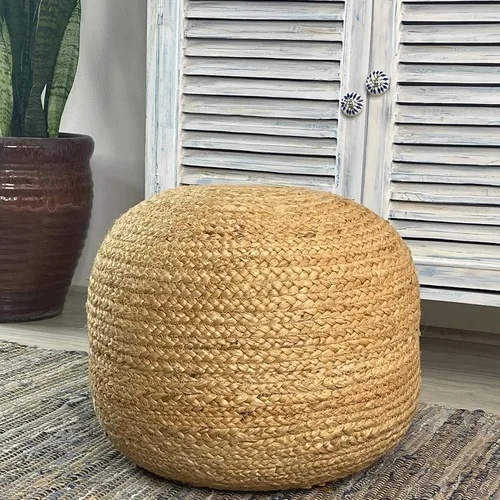 Vista 4 de Chardin home - Puf otomano trenzado natural - Acogedor y bohemio de yute/cáñamo hecho a mano, asientos casuales para el hogar, oficina, dormitorio
