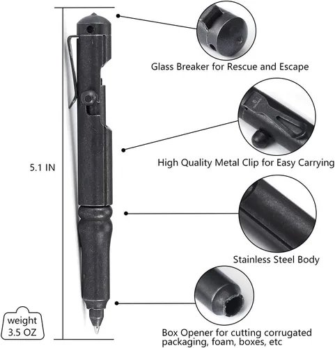 Vista 3 de Cool Hand Bolt Action lapicera táctica estilo cañón con clip y rompecristales, negro