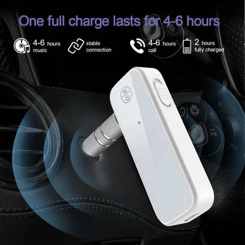 Vista 4 de Adaptador Bluetooth auxiliar para automóvil, receptor transmisor Bluetooth 5.3 2 en 1 para llamadas manos libres, cancelación de ruido Receptor
