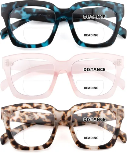 Vista 10 de HIYANJN Gafas de Lectura Bifocales para Mujeres con Filtro de Luz Azul para Computadora, Parte Superior Transparente, Montura Mate de Gran