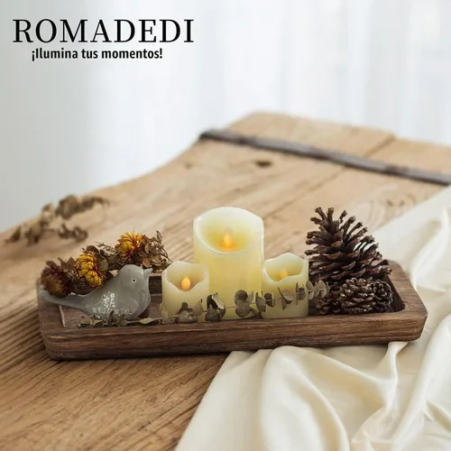 Vista 4 de Romadedi Bandeja decorativa de madera para velas, bandeja larga y estrecha de madera, decoración del hogar, centros de mesa rústicos, bandejas