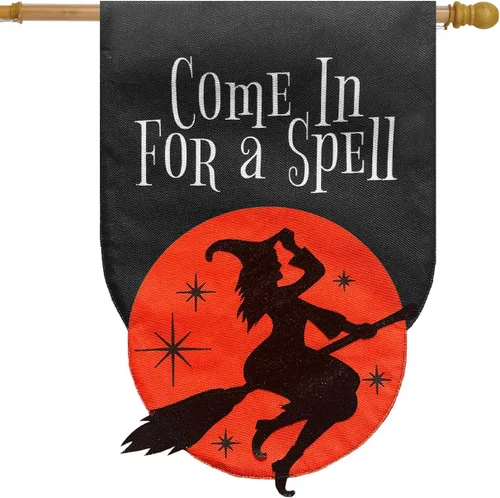 Vista 2 de Briarwood Lane Bandera de casa de arpillera "Come in For a Spell" Entra